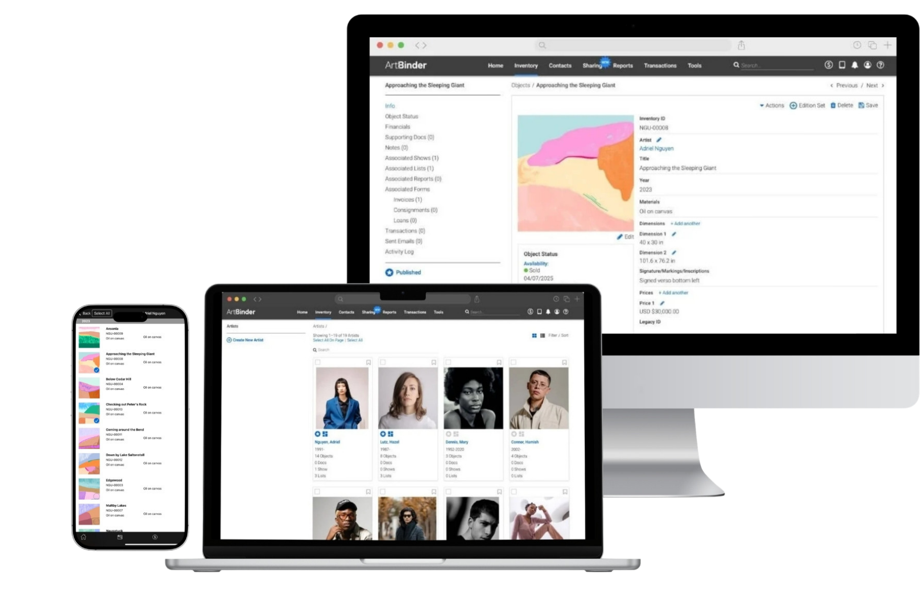 artbinder on desktop, laptop, and iphone