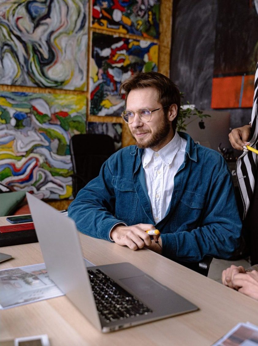 artist assistant working in studio