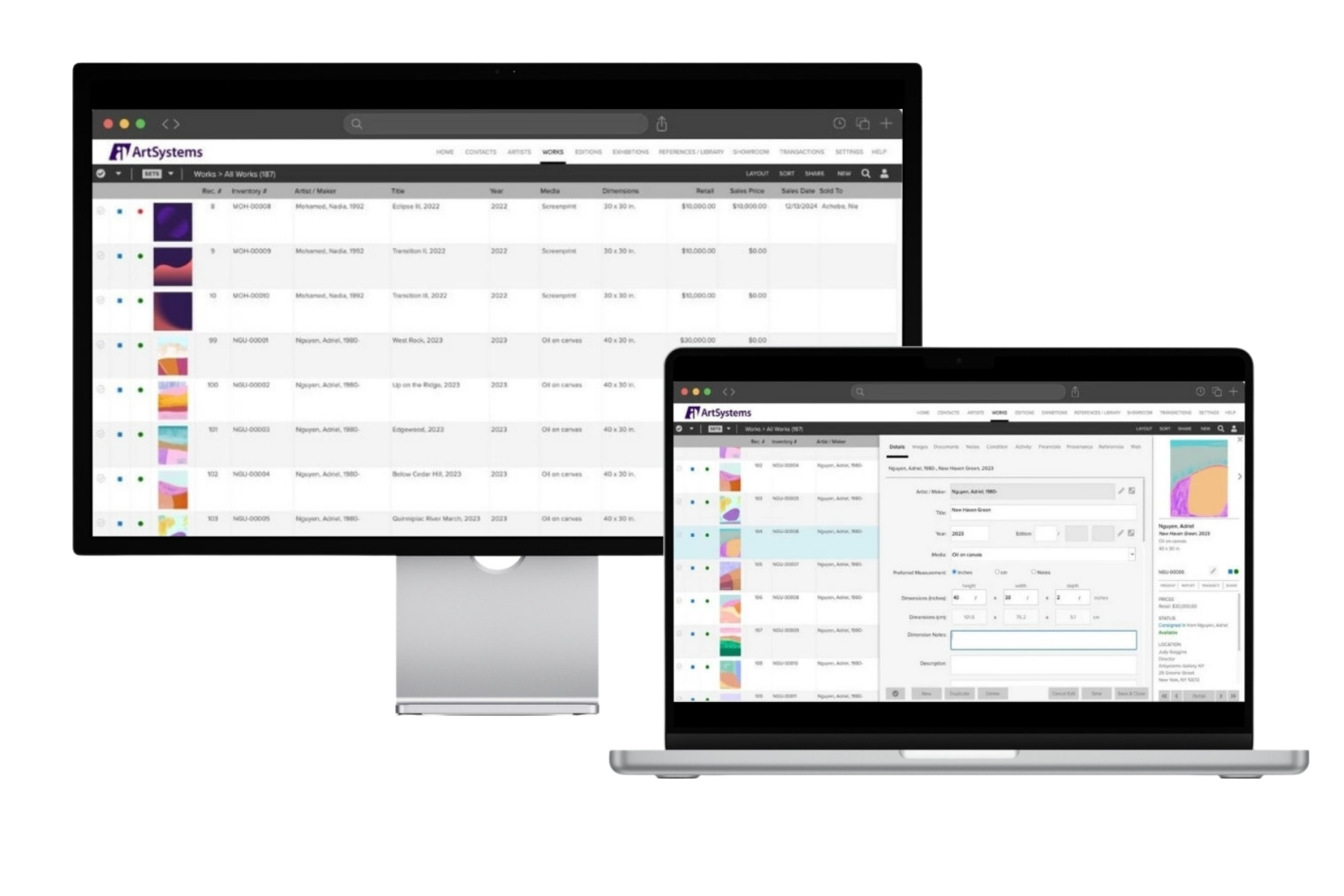 artsystems on a desktop and a laptop