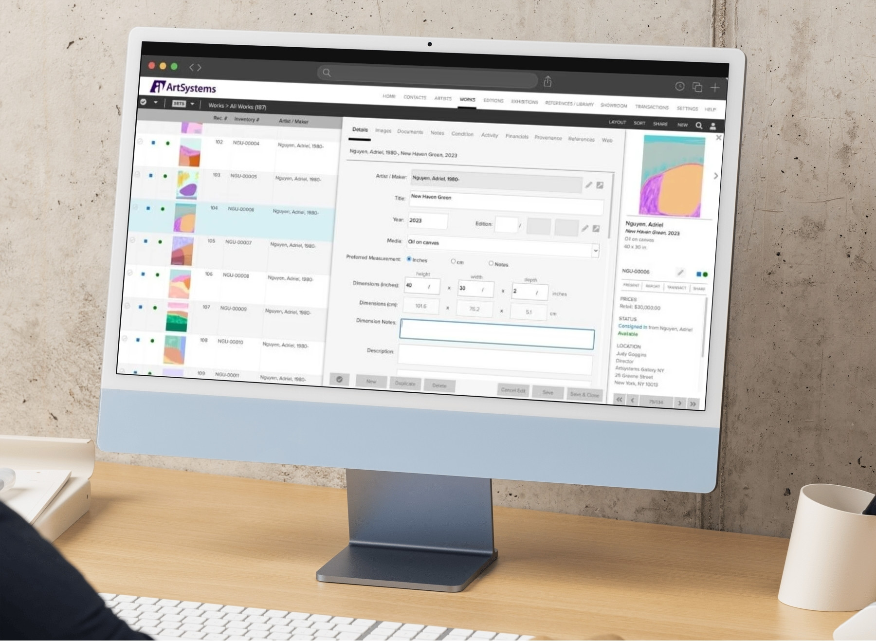 artsystems database viewing the details of a single object