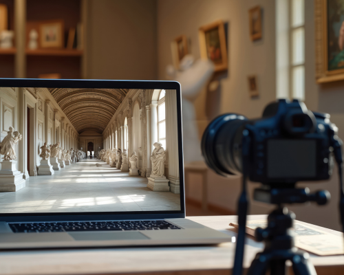photographing exhibition in museum gallery