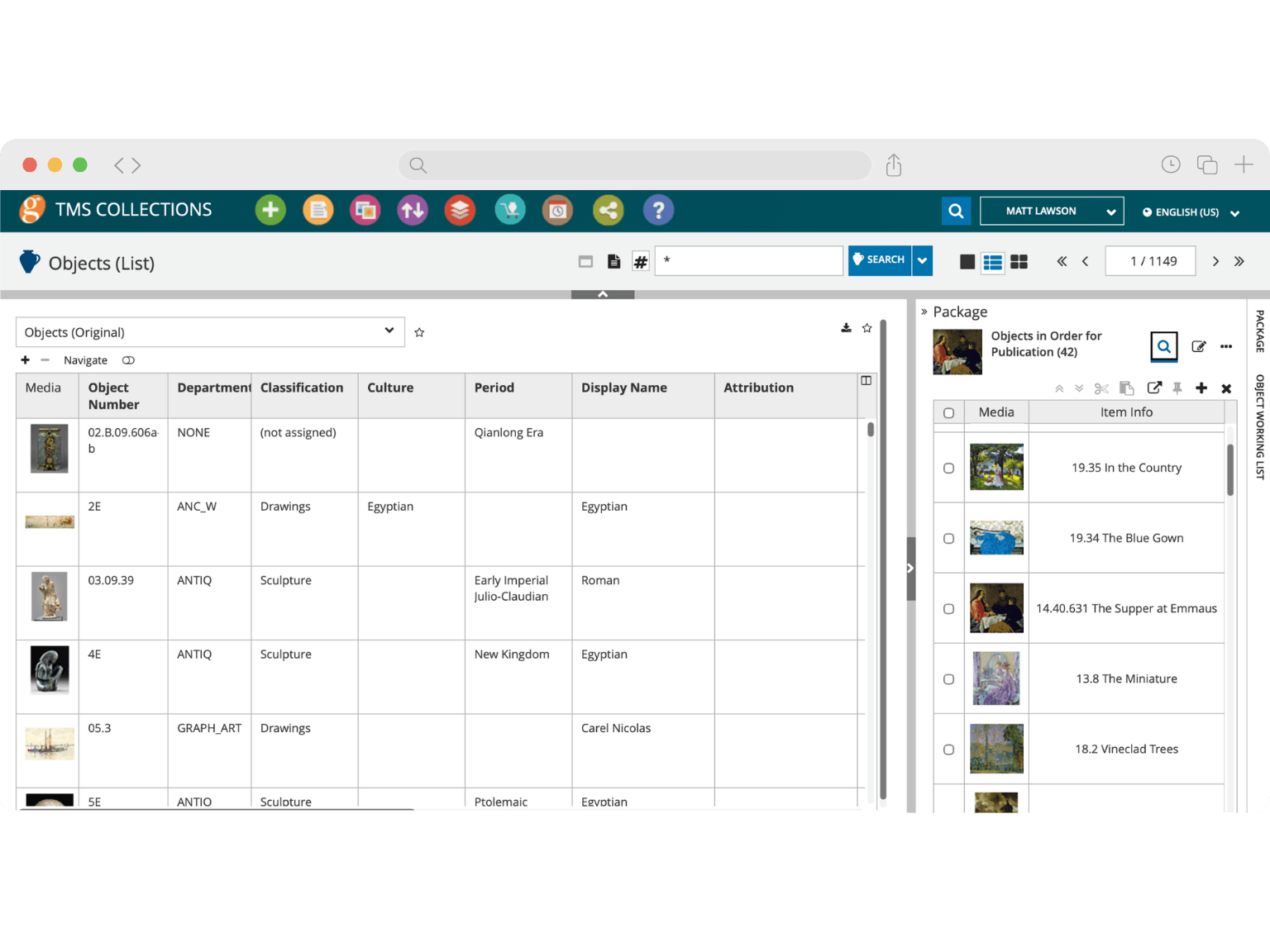 TMS Collections displayed in a web browser