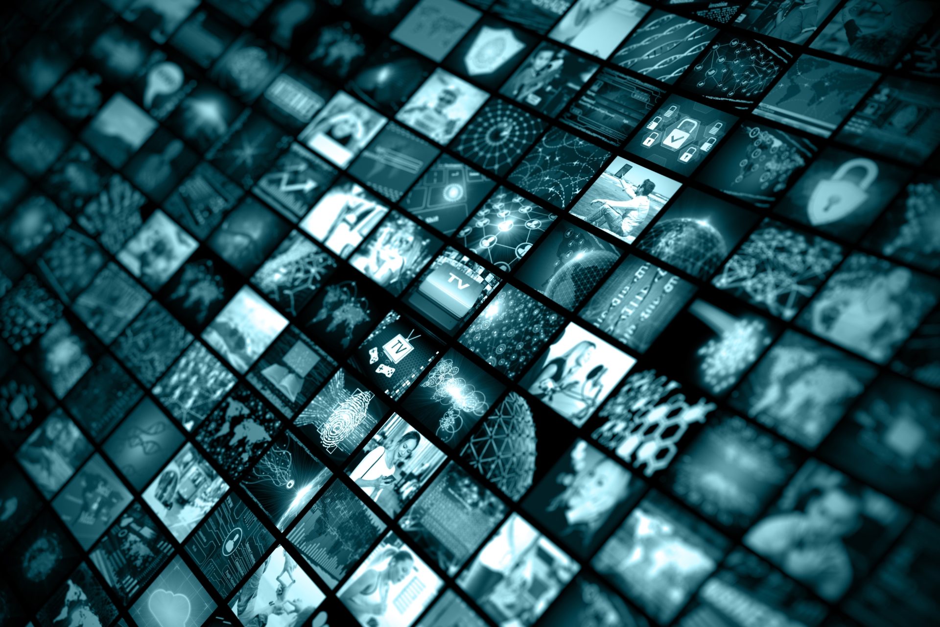 museum video art installation featuring a wall of tvs