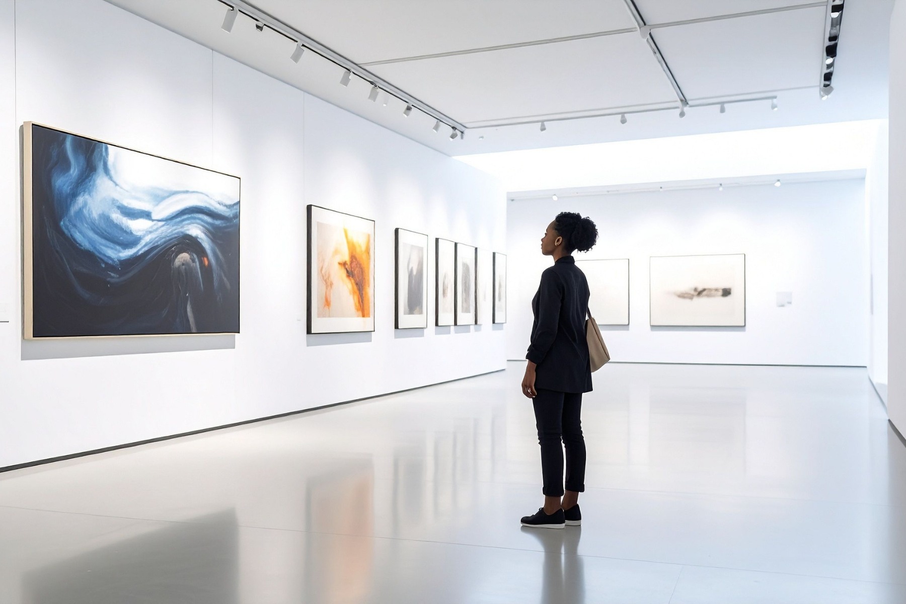 woman visiting art gallery alone