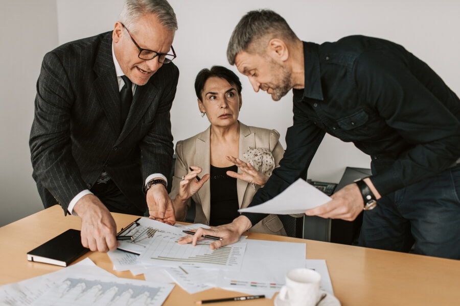 Gallery professional reviewing multiple documents