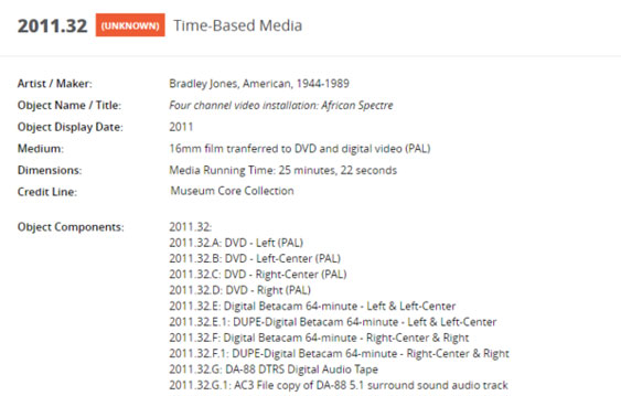 Tombstone View | Time-Based Media Collections | Gallery Systems