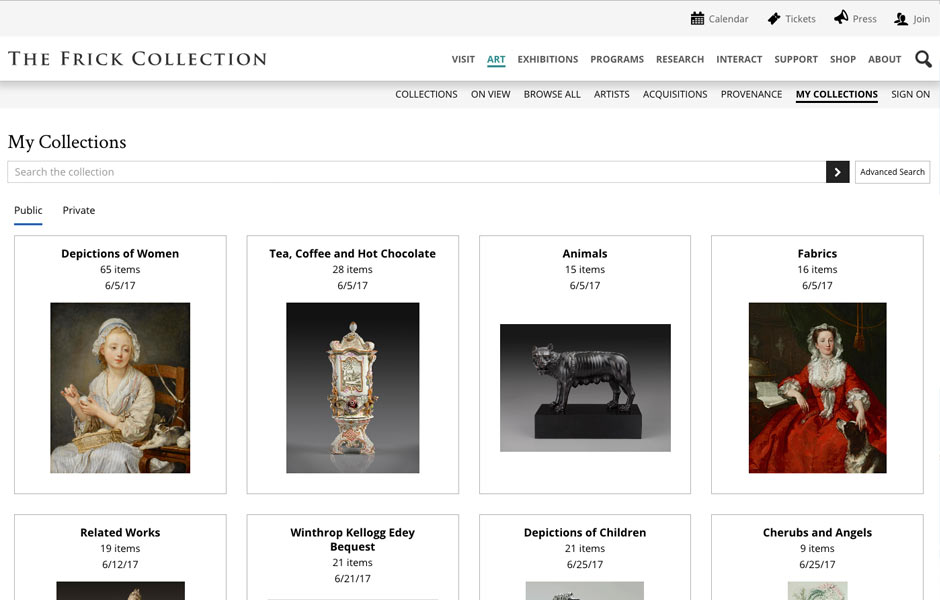 My Collections feature in eMuseum.